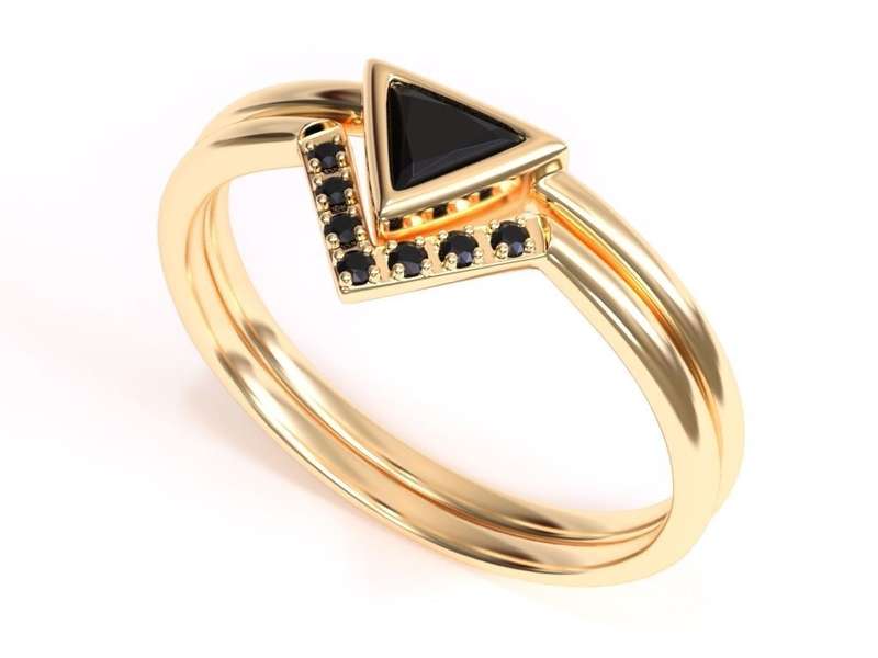 Trillion Black Moissanite Ring Set