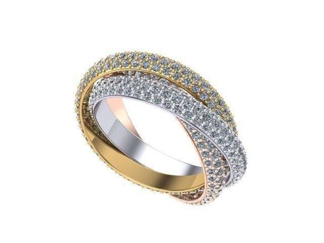 Triple Moissanite Eternity Band in White, Rose and Yellow Gold