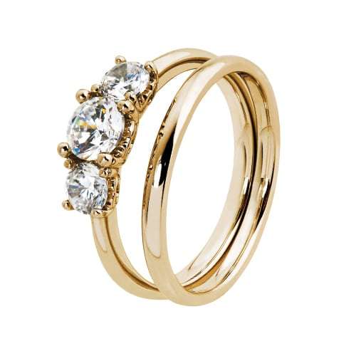 Triple Moissanite Engagement Ring