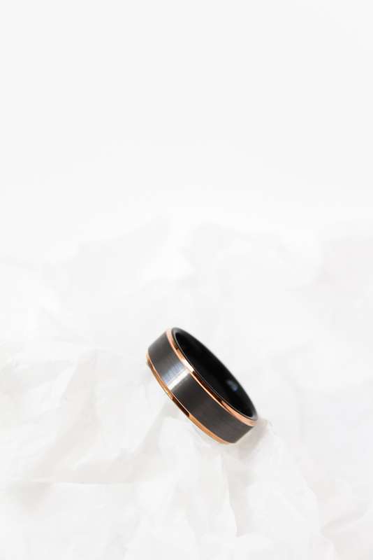Tungsten Black and Rose Gold Flat Brushed Ring - 8mm