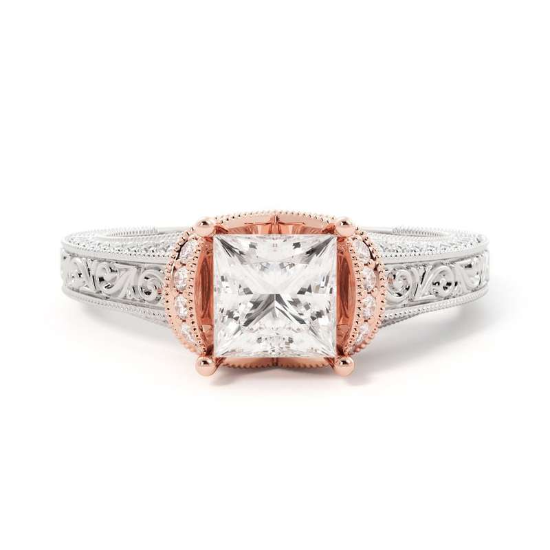 1ct Princess Cut Moissanite Vintage TwoTone Engagement Ring