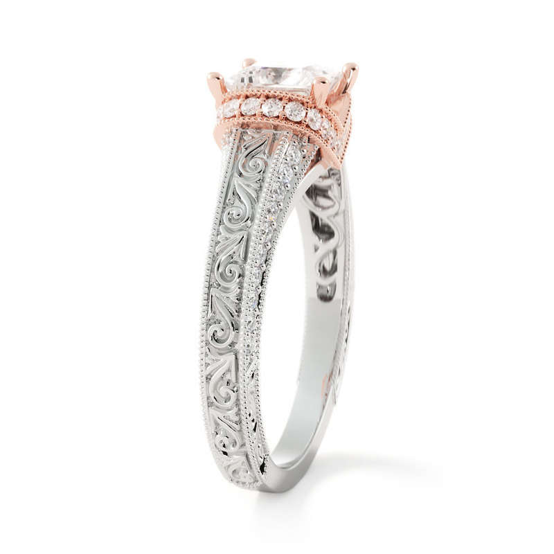 1ct Princess Cut Moissanite Vintage TwoTone Engagement Ring