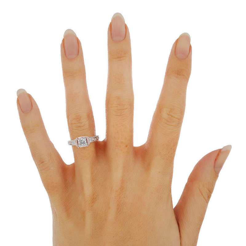 1ct Princess Cut Moissanite Vintage TwoTone Engagement Ring