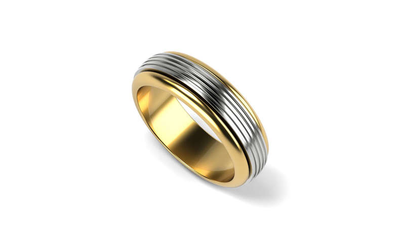 9ct Gold Twotoned Ribbed Mens Wedding Ring