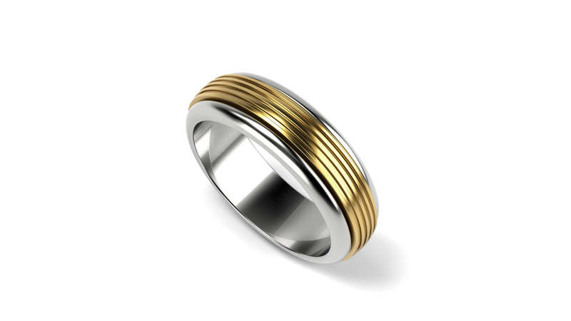 9ct Gold Twotoned Ribbed Mens Wedding Ring