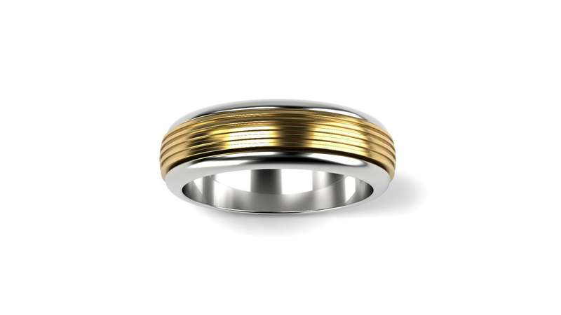 9ct Gold Twotoned Ribbed Mens Wedding Ring