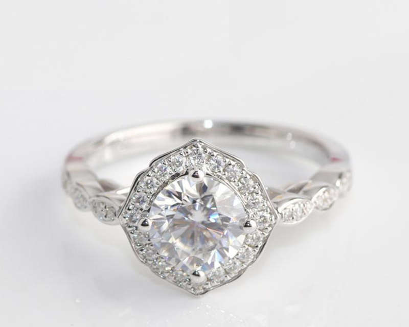 2ct Moissanite Art Deco Halo Engagement Ring