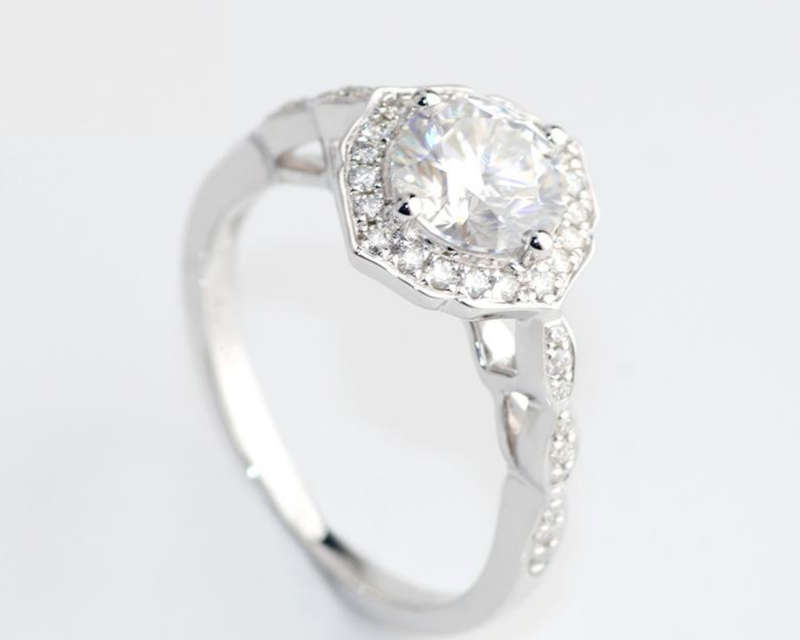 2ct Moissanite Art Deco Halo Engagement Ring