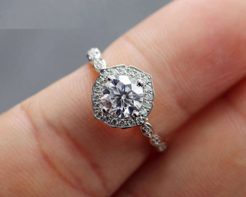 2ct Moissanite Art Deco Halo Engagement Ring