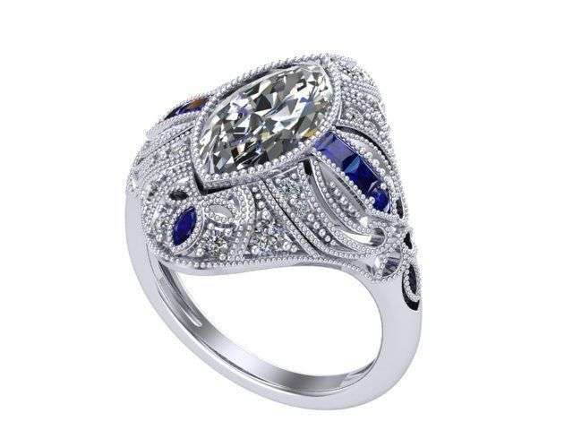Antique Style Marquise Moissanite Ring in 9ct White Gold