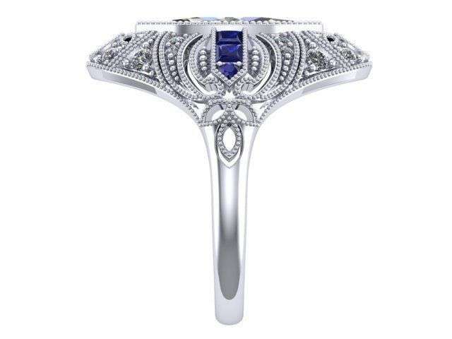 Antique Style Marquise Moissanite Ring in 9ct White Gold