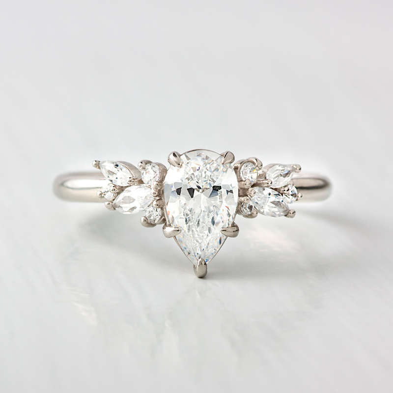Pear Cut Moissanite Cluster Engagement Ring