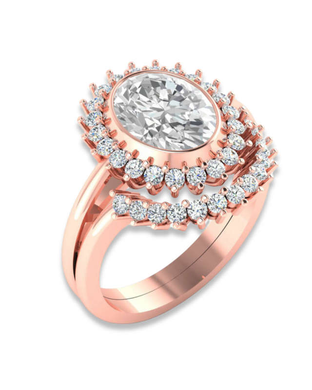Oval Moissanite Halo and Crown Wedding Ring Set