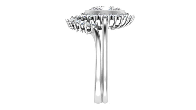 Oval Moissanite Halo and Crown Wedding Ring Set