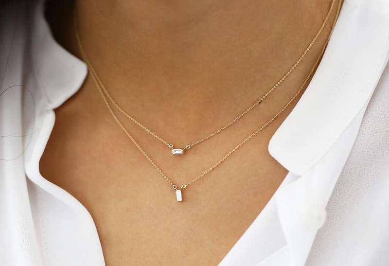Gold Baguette Moissanite Necklace
