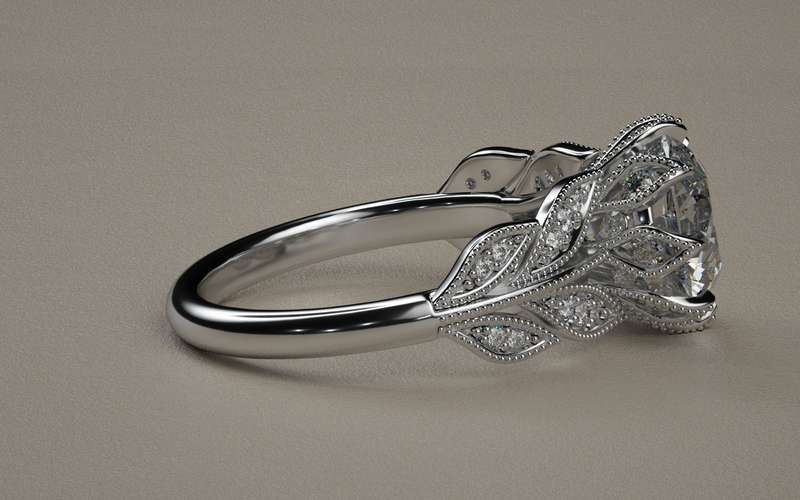 Moissanite Leaf Design Ring in 9ct White Gold