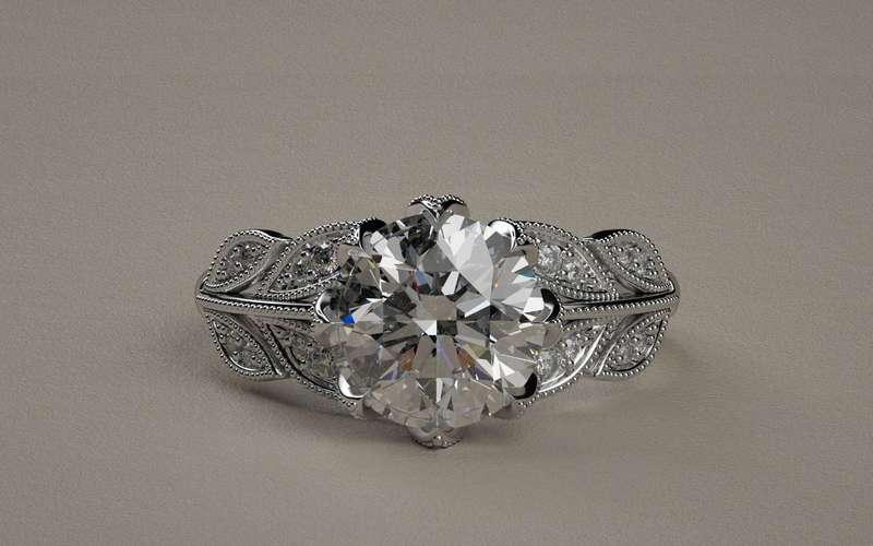 Moissanite Leaf Design Ring in 9ct White Gold