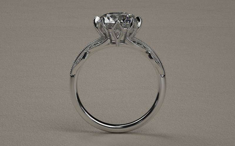 Moissanite Leaf Design Ring in 9ct White Gold