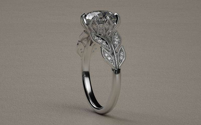 Moissanite Leaf Design Ring in 9ct White Gold