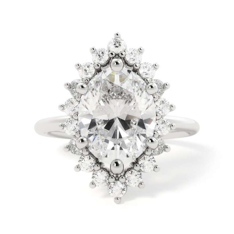 3ct Oval Floral Halo Moissanite Engagement Ring