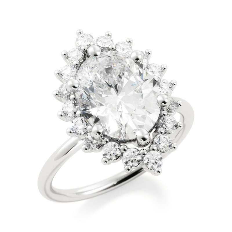 3ct Oval Floral Halo Moissanite Engagement Ring