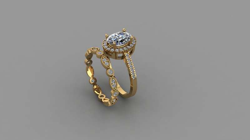 Oval Moissanite Engagement Ring With Matching Wedding Band