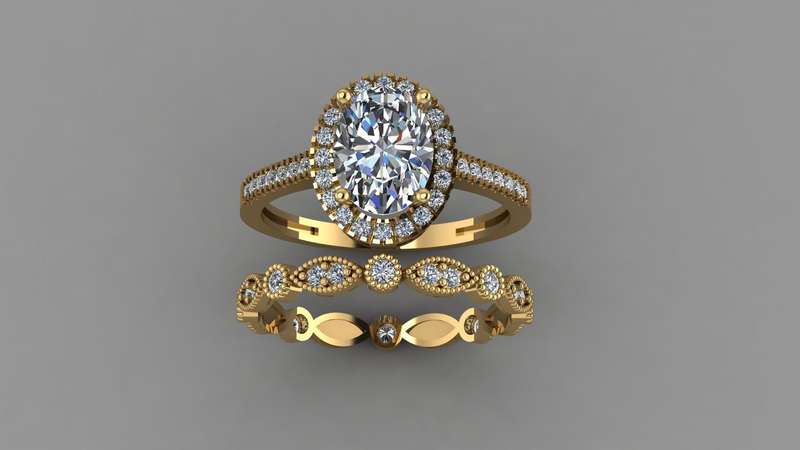 Oval Moissanite Engagement Ring With Matching Wedding Band