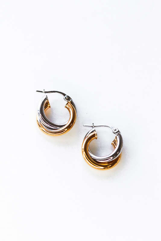 Gold Double Hoop Huggies Earrings