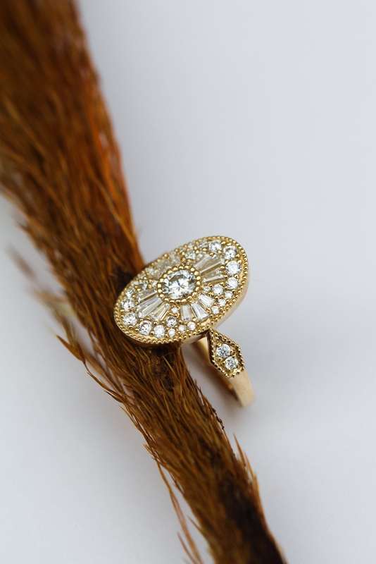 Oval Mosaic Moissanite Pattern Engagement Ring