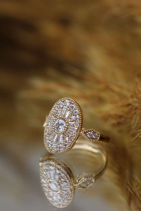 Oval Mosaic Moissanite Pattern Engagement Ring