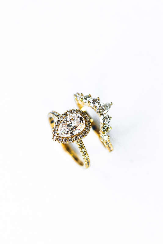 Pear And Marquise Halo Crown Moissanite Wedding Ring Set