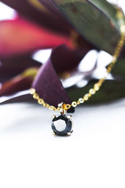 Gold Black Diamond Solitaire Necklace