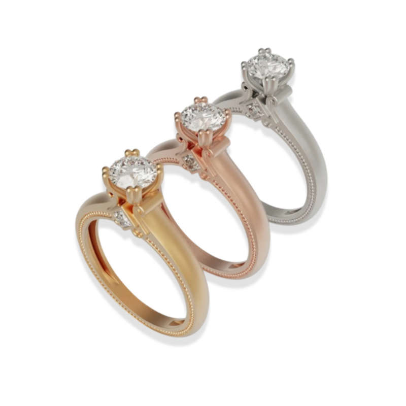 Encrusted Moissanite Basket Solitaire Engagement Ring