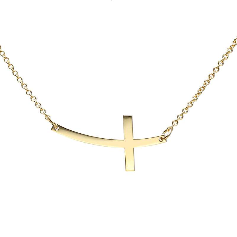 Gold Curved Sideways Cross Necklace