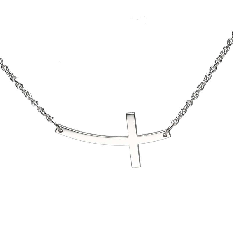 Gold Curved Sideways Cross Necklace