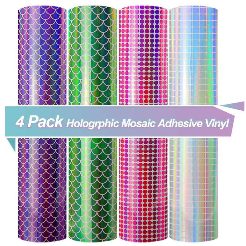 Holographic Mosaic self adhesive craft vinyl - White