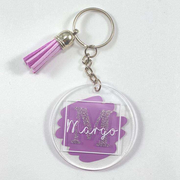 Blank Acrylic Disc Silver Key Ring Set with Tassel Set