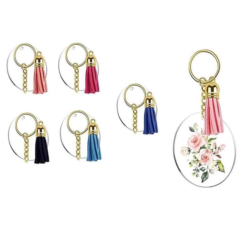 Blank Acrylic Disc Gold Key Ring Set with Tassel Set