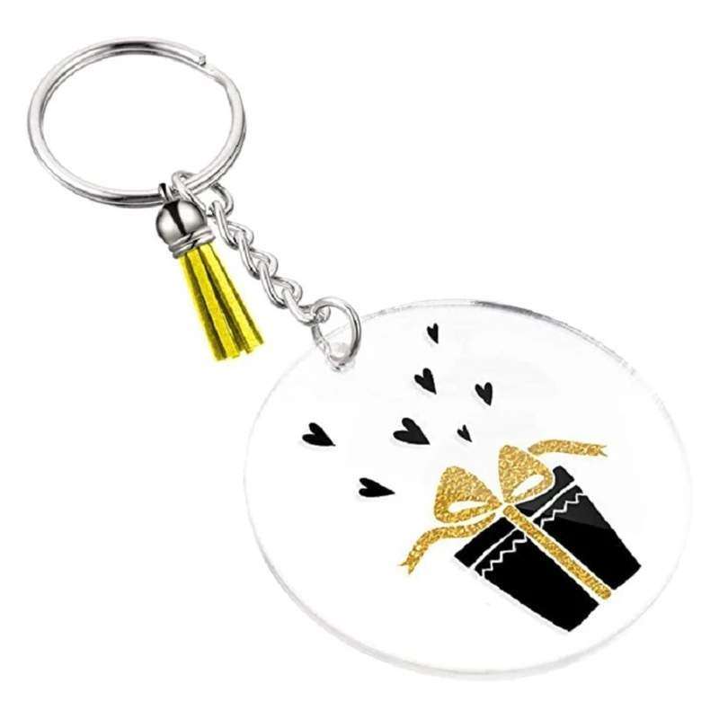 Blank Acrylic Disc Silver Key Ring Set with Tassel Set