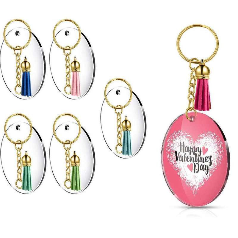 Blank Acrylic Disc Gold Key Ring Set with Tassel Set