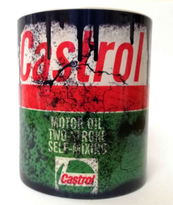 Messy oil can Coffee mug Castrol 2 Stroke White