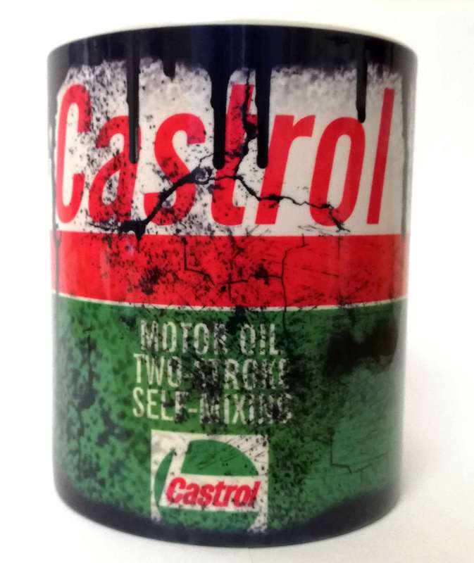 Messy oil can Coffee mug Castrol 2 Stroke White