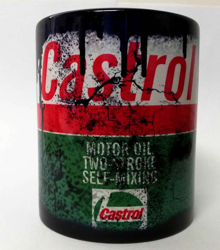 Messy oil can Coffee mug Castrol 2 Stroke  black