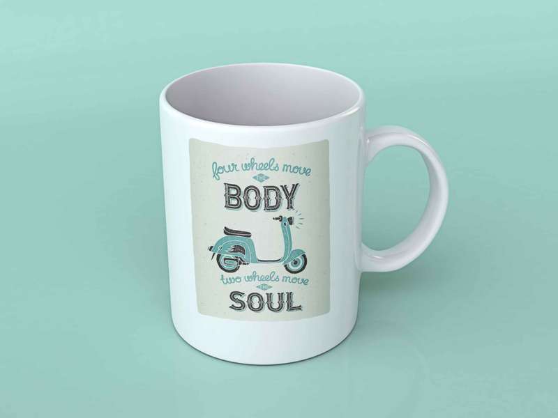 Four wheels move the body coffee mug
