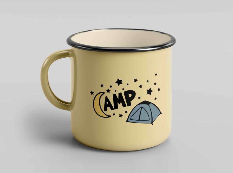 Camp tent stars enamel mug