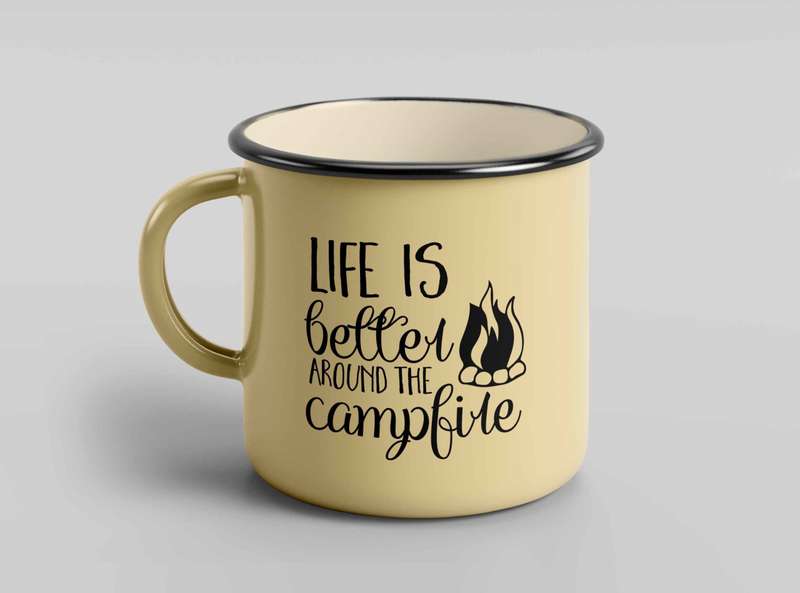Life is better around the campfire enamel tin mug