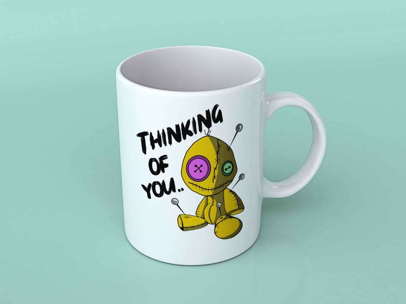 Thinking of you voodoo doll mug