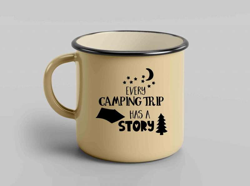 Every camping trip has a story enamel tin mug