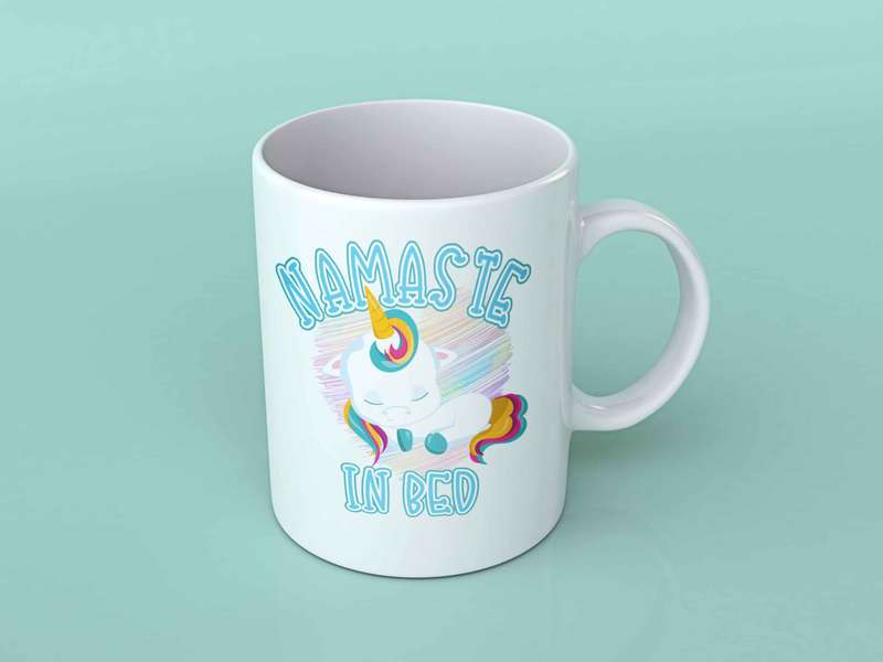 Namaste in bed Unicorn coffee mug
