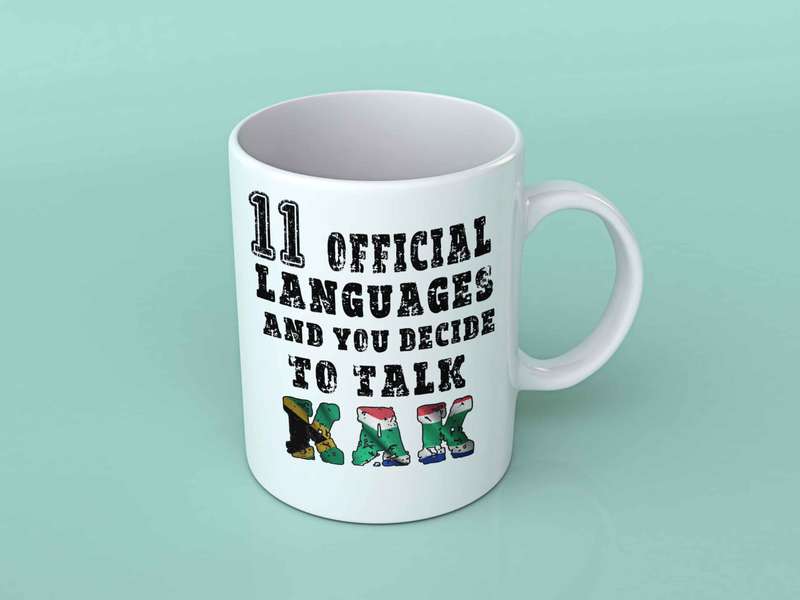 11 official languages and you decide to talk kak coffee mug